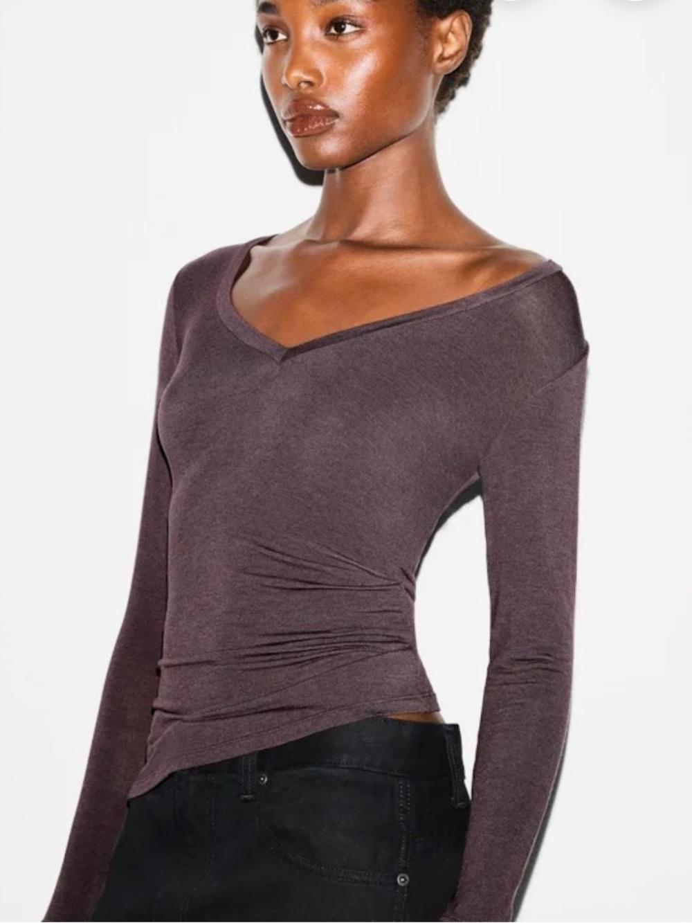 SKIMS NWT Sheer Modal Long Sleeved V Neck - Black - Picture 3 of 6